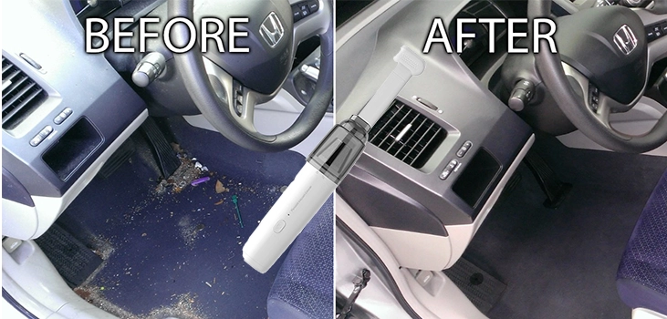 Vortex Portable Vacuum before and after car interior